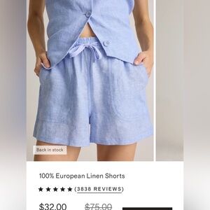 Light Blue Linen Drawstring Women's Shorts